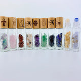 Quartz Gemstone Roller Bottle with Natural Bamboo Wood Lid Essential Oil Bottle Cross Cat Hamesh Hand Pattern 10pcs/lot  P289