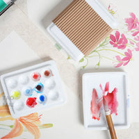 AOOKMIYA Ceramic Mini Moisturizing Palette with Lid 12-hole Grid Watercolor Paint Palette Handmade White Porcelain Art Painting Tools
