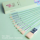 7pcs/10pcs Magritte gouache brush set, art special Bristles oil brush, fishtail fan pen acrylic brush, professional art supplies