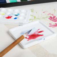 AOOKMIYA Ceramic Mini Moisturizing Palette with Lid 12-hole Grid Watercolor Paint Palette Handmade White Porcelain Art Painting Tools