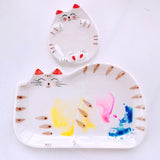 Ceramic palette Watercolor Painting Dish Kawaii kitten White Porcelain Color Palette Office profession painting Art Supplies