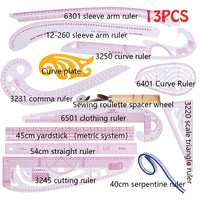 INNE 4/5/6/7/8/9/10/13PCS Set Ruler Sewing Tools Accessories Tailor Measuring Kit Drawing Yardstick Sleeve Arm French Curve