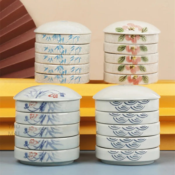 AOOKMIYA Jingdezhen Ceramic Palette with Cover Five-layer Chinese Painting Pigment Disc Calligraphy Ink Disc Palette Painting Tools