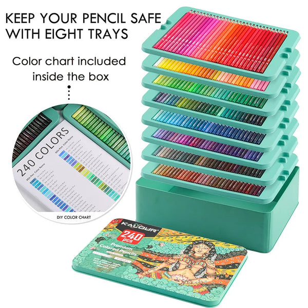 KALOUR 240 Colors Colored Pencils Set Drawing Pencil Oil Pastel