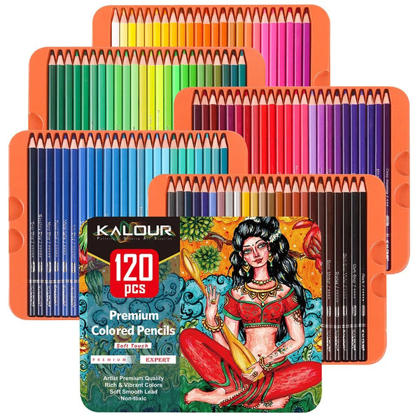 KALOUR New 300 Pcs Oil Colored Pencils Set Soft Wood Drawing