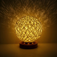 LED Table Lamp Wood Table Ball Light with USB Charged Rattan Ball Lamp Modern Bedside Night Lamp for Room Decoration