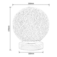 LED Table Lamp Wood Table Ball Light with USB Charged Rattan Ball Lamp Modern Bedside Night Lamp for Room Decoration