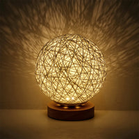 LED Table Lamp Wood Table Ball Light with USB Charged Rattan Ball Lamp Modern Bedside Night Lamp for Room Decoration