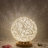 LED Table Lamp Wood Table Ball Light with USB Charged Rattan Ball Lamp Modern Bedside Night Lamp for Room Decoration