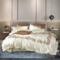 Luxury 80s Cotton Embroidery Bedding Set Frame Bed Sheets White Color