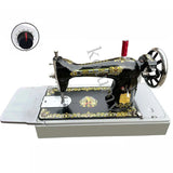 Máquina de costura doméstica antiquada, Tecidos Jeans Head, Controlador de pedal