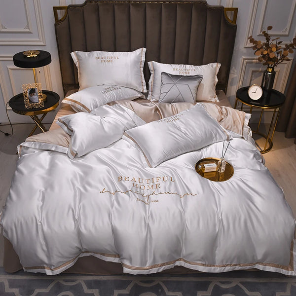 AOOKMIYA MIDSUM Luxury Bedding Set 4pcs Embroidery Duvet Cover Bed She