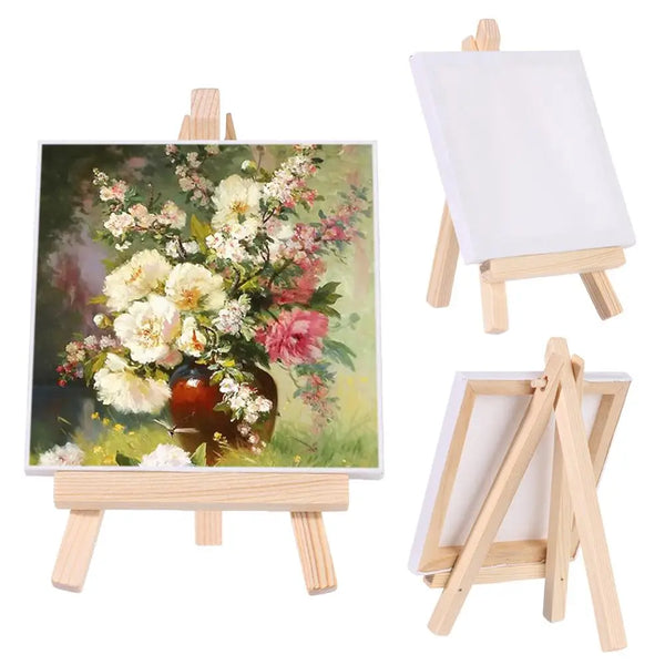 AOOKMIYA Mini Canvas & Mini Easel Set Painting Craft Drawing Set DIY M