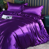 AOOKMIYA Mulberry Silk Bedding Set with Duvet Cover Fitted/Flat Bed Sheet Pillowcase Luxury Satin Bedsheet Solid Color King Queen Twin