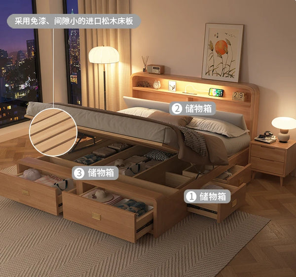 NEW Nordic solid wood bed soft against 1.5 meters high box air pressure storage 1.8 meters storage drawer 1.35 meters box bed fl
