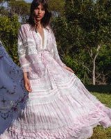 NIGO LP Women's Summer Sexy V-Neck Embroidery Splicing Hollow Lace Solid Color Long Dresses #nigo61296