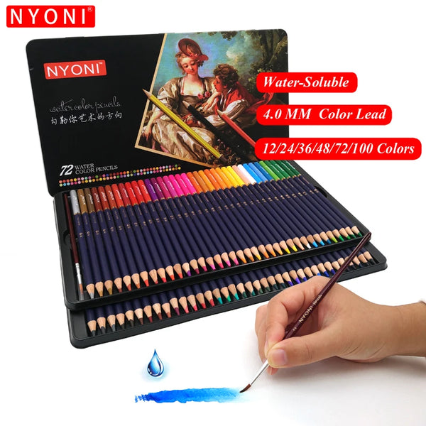 NYONI Premium Soft Core 72 Watercolor Pencils 12-100 Lapis De Cor Professional Water Soluble Colored Pencil for Art Supplies
