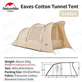 Naturehike Eaves Outdoor Camping Waterproof Cotton Tunnel Tent 4 Persons Portable 1 Bedroom 1 Living Room 10㎡ Large Space Tent