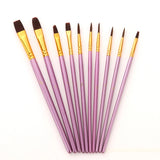 Nylon Arte Pincéis para Artista, Aquarela Profissional Acrílico, Punho De Madeira Pintura Suprimentos, Papelaria Roxo, 10 PCs