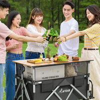Outdoor Collapsible Camping Cart Tractor Outdoor Hand-Pushed Table Board Picnic Cart Camp Trailer Pull Rod To Open The Cart