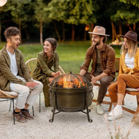 Outdoor Fire Pit Patio Heater W/ BBQ Grill, Screen Cover, Fire Poker for Backyard