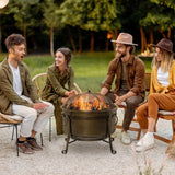 Outdoor Fire Pit Patio Heater W/ BBQ Grill, Screen Cover, Fire Poker for Backyard