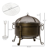 Outdoor Fire Pit Patio Heater W/ BBQ Grill, Screen Cover, Fire Poker for Backyard