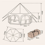 Outdoor Integrated Yurt Tent, Multi-window Ventilated, Large Camping Wigwam, 6-8 Persons