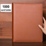 PU Titular do cartão de couro com grande capacidade, livro de cartões, fichário estoque, bilhete, moda, 360, 1000