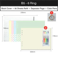 Paisagem 6 anel fichário a4 espiral notebook, papel de livro capa b5 grade notebook em branco para estudantes