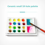 Paleta de aquarela de cerâmica retangular com 28 orifícios e 18 orifícios, placa de tinta aquarela de guache, materiais de arte para pintura