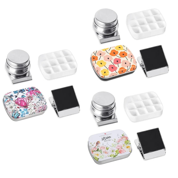 AOOKMIYA AOOKMIYA  Portable Mini Tin Box,12-Well Empty Watercolor Palette,Small Paint Storage Kits With Magnetic Clip And Oil Pot