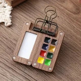 Portable Travel Wooden Handmade 8 Grid 0.5ML Schmincke Watercolor Paint Tray Box Black Walnut Palette Water Colour Brush Book