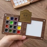 Portable Travel Wooden Handmade 8 Grid 0.5ML Schmincke Watercolor Paint Tray Box Black Walnut Palette Water Colour Brush Book