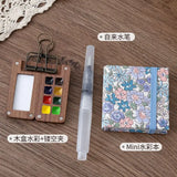 Portable Travel Wooden Handmade 8 Grid 0.5ML Schmincke Watercolor Paint Tray Box Black Walnut Palette Water Colour Brush Book