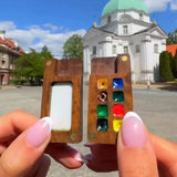 AOOKMIYA  Portable Travel Wooden Handmade 8 Grid 0.5ml Watercolor Paint Palette Oil Paints Tray Box Empty Box Mini Black Walnut Paint Box