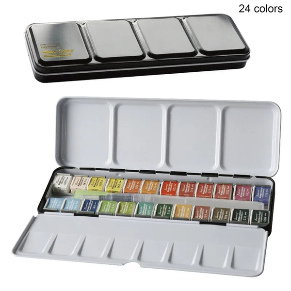 MONGYO 12/24/48 color solid watercolor paint set portable metal box w –  AOOKMIYA