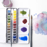 Professional Watercolour Travel Tin - 24/12 Half Pans Winsor&Newton Solid Watercolor Black Box Palette Brush for Artist Painter