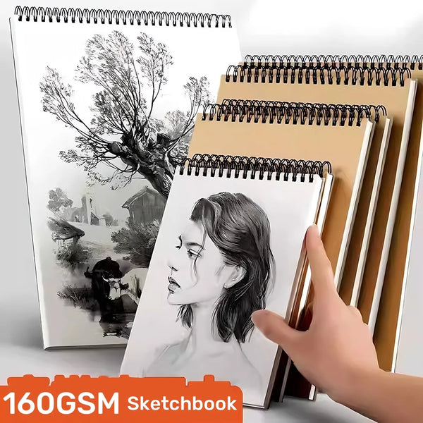 Profissional Espiral Grosso Papel Sketchbook, Pintura A Óleo Notebook, Arte Material Escolar, Lápis Desenho Notepad, 160 GSM