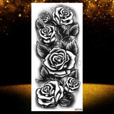 Realistic Black Rose Flower Temporary Tattoos Fake Waterproof Tatoo Body Art Arm Leg Floral Peony Bloosom Tattoo Stickers Makeup