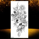 Realistic Black Rose Flower Temporary Tattoos Fake Waterproof Tatoo Body Art Arm Leg Floral Peony Bloosom Tattoo Stickers Makeup