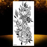 Realistic Black Rose Flower Temporary Tattoos Fake Waterproof Tatoo Body Art Arm Leg Floral Peony Bloosom Tattoo Stickers Makeup