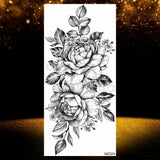 Realistic Black Rose Flower Temporary Tattoos Fake Waterproof Tatoo Body Art Arm Leg Floral Peony Bloosom Tattoo Stickers Makeup
