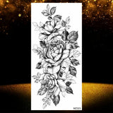 Realistic Black Rose Flower Temporary Tattoos Fake Waterproof Tatoo Body Art Arm Leg Floral Peony Bloosom Tattoo Stickers Makeup