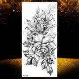 Realistic Black Rose Flower Temporary Tattoos Fake Waterproof Tatoo Body Art Arm Leg Floral Peony Bloosom Tattoo Stickers Makeup