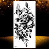 Realistic Black Rose Flower Temporary Tattoos Fake Waterproof Tatoo Body Art Arm Leg Floral Peony Bloosom Tattoo Stickers Makeup