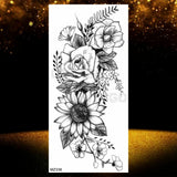 Realistic Black Rose Flower Temporary Tattoos Fake Waterproof Tatoo Body Art Arm Leg Floral Peony Bloosom Tattoo Stickers Makeup