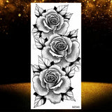 Realistic Black Rose Flower Temporary Tattoos Fake Waterproof Tatoo Body Art Arm Leg Floral Peony Bloosom Tattoo Stickers Makeup