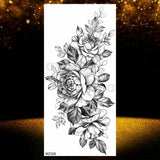 Realistic Black Rose Flower Temporary Tattoos Fake Waterproof Tatoo Body Art Arm Leg Floral Peony Bloosom Tattoo Stickers Makeup