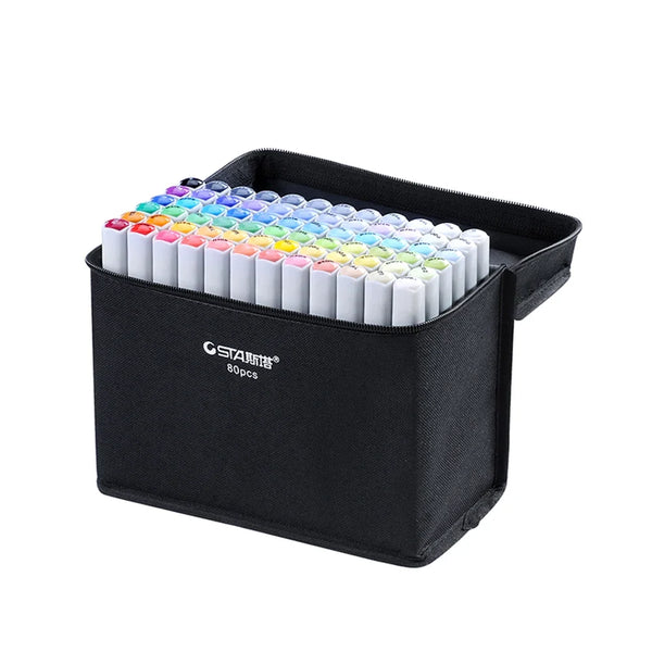 AOOKMIYA Student's Art Sketch Marker Pen Set Fine Tip Alcohol-Based Color Drawing With Brush Tip Plastic PP Material